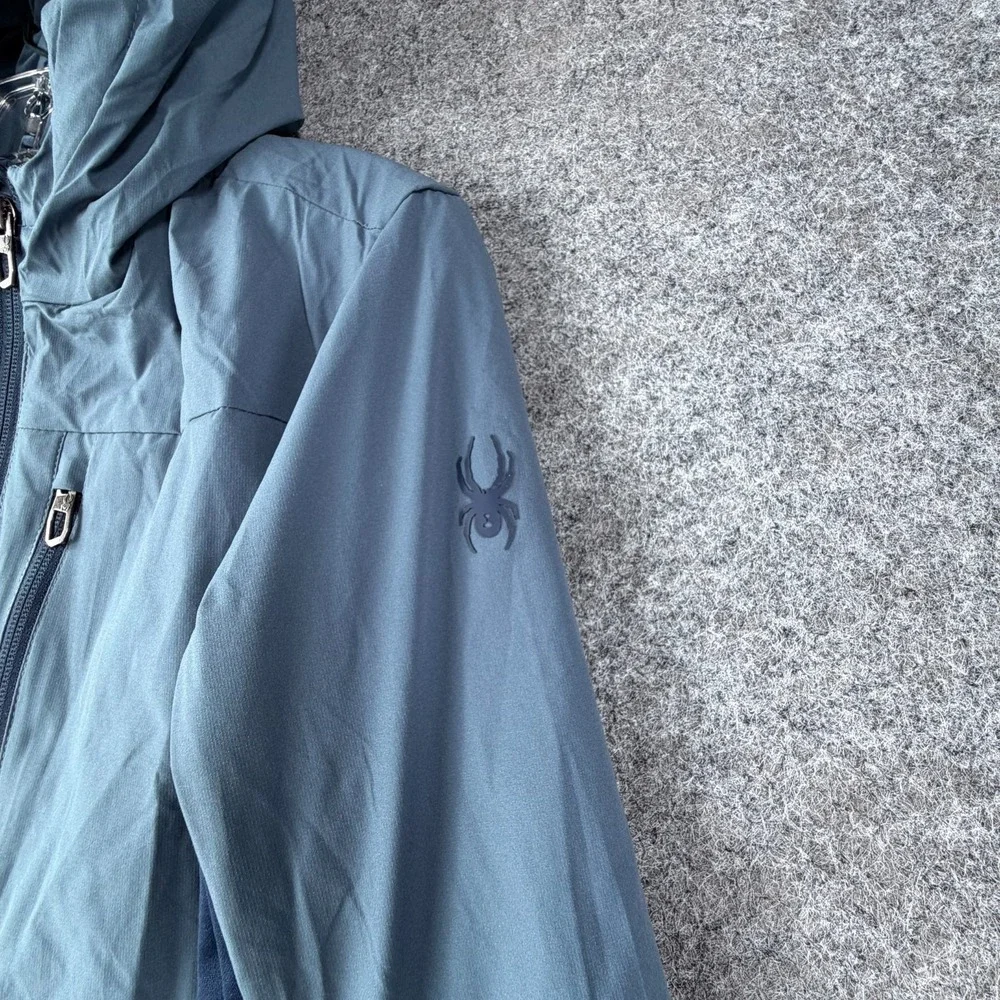 Spyder Softshell Jacket Boys M (10/12) Blue Fleece Lined Logo Hooded Full Zip